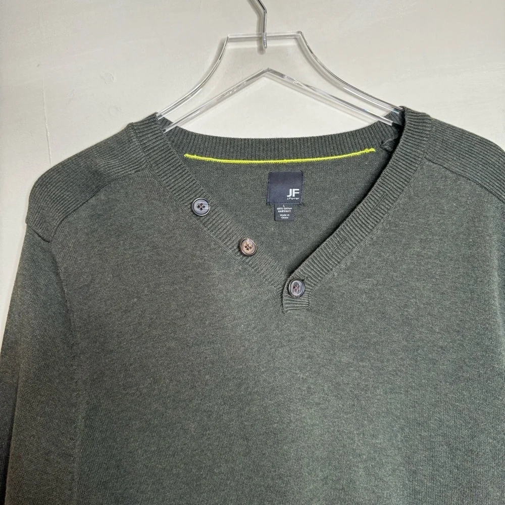 J Ferrar Mens Sweater Long Sleeve Pullover Dark Green